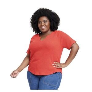 NEW Knox Rose Plus Size 3X Red Short Sleeve Thermal Top Shirt